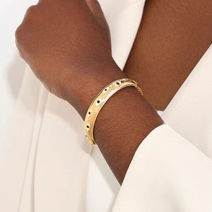 Golden evil eye bangle bracelet with 18K gold plating