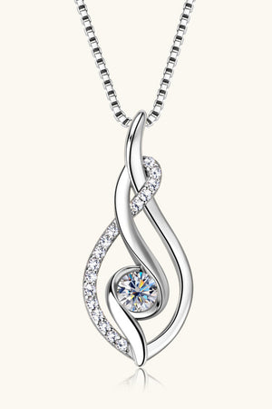 Silver infinity swirl pendant necklace with moissanite and pave crystals