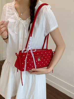 Polka Dot Shoulder Bag in Red, close-up detail