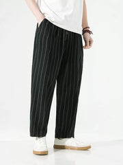 Black striped relaxed fit men's sweatpants with drawstring waist