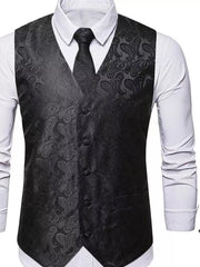 Men's Full Size Paisley Print Button Up Vest, close-up detail