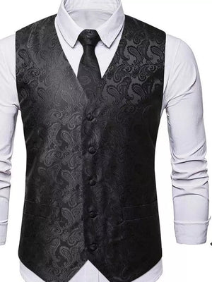 Men's Full Size Paisley Print Button Up Vest, close-up detail