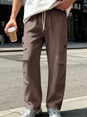Men's Casual Cargo Pants With Drawstring Waist, side view