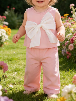 Children's Bow Tank And Pants Set in Pink, front view