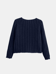 Chunky knit cardigan in indigo with long sleeves and crew neck.