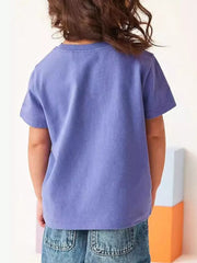 Toddler t-shirt in purple cotton with butterfly appliqué detail.