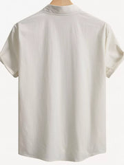 Off-white textured cotton short sleeve Cuban collar casual shirt