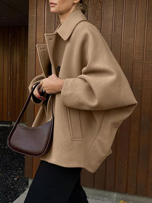 Oversized Lapel Collar Button-down Coat in Brown, view 13