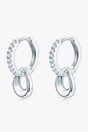 Sterling silver hoop earrings with pavé crystal accents and a polished teardrop charm.