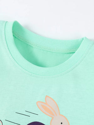 Children's Animal Race Round Neck Tee And Shorts Set, close-up detail