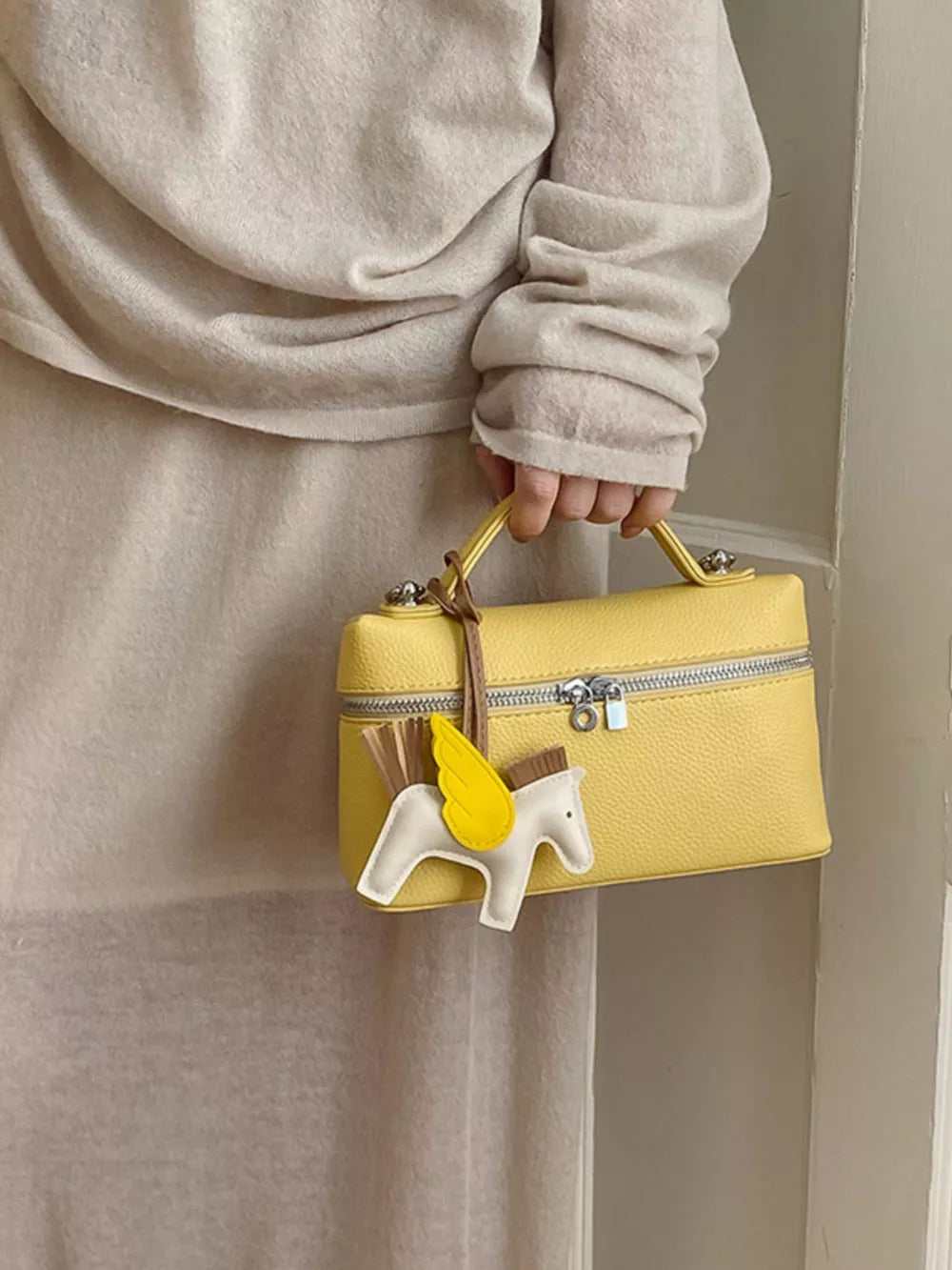 Adjustable Strap Crossbody Bag in Yellow, model styling view