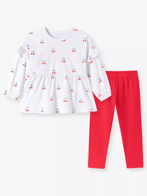 Children's Cherry Print Ruffle Sleeve Top And Leggings Set in Multicolor, side view