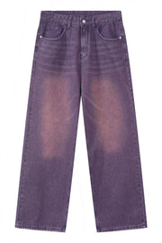 Wide-leg denim trousers in mauve with a faded wash and relaxed fit.