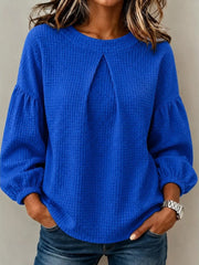Waffle Knit Round Neck Top in Burgundy, close-up detail