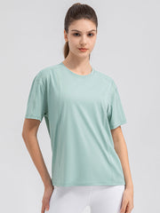 Seam Detail Performance Tee in Gum Leaf with crew neck and short sleeves.