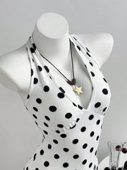 Polka Dot Halter Neck Romper, side view