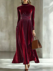 Mock Neck Long Sleeve Maxi Dress in Caramel, front view