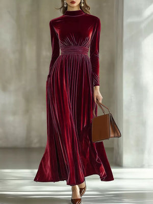 Mock Neck Long Sleeve Maxi Dress in Caramel, front view