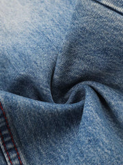Men's Distressed Wide-leg Jeans in Blue, fabric detail