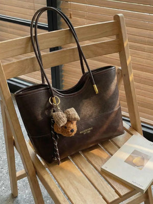 Pu Leather Shoulder Bag in Brown, model styling view