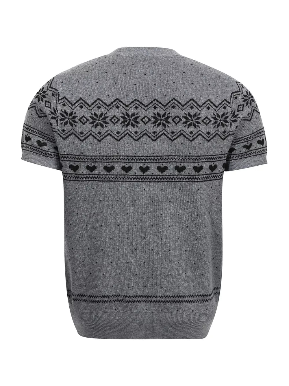 Men's Short-sleeve Fair Isle Knit Top in Grey, close-up detail