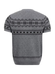 Men's Short-sleeve Fair Isle Knit Top in Grey, close-up detail