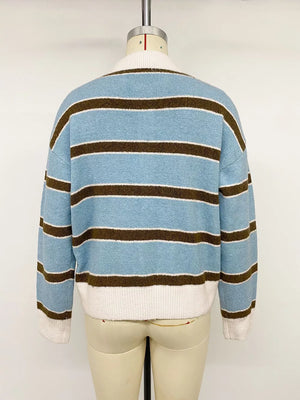 Striped Polo Collar Sweater in Blue, view 14