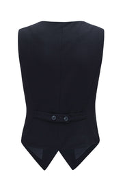 Black tailored V-neck button-down vest with adjustable back buttons