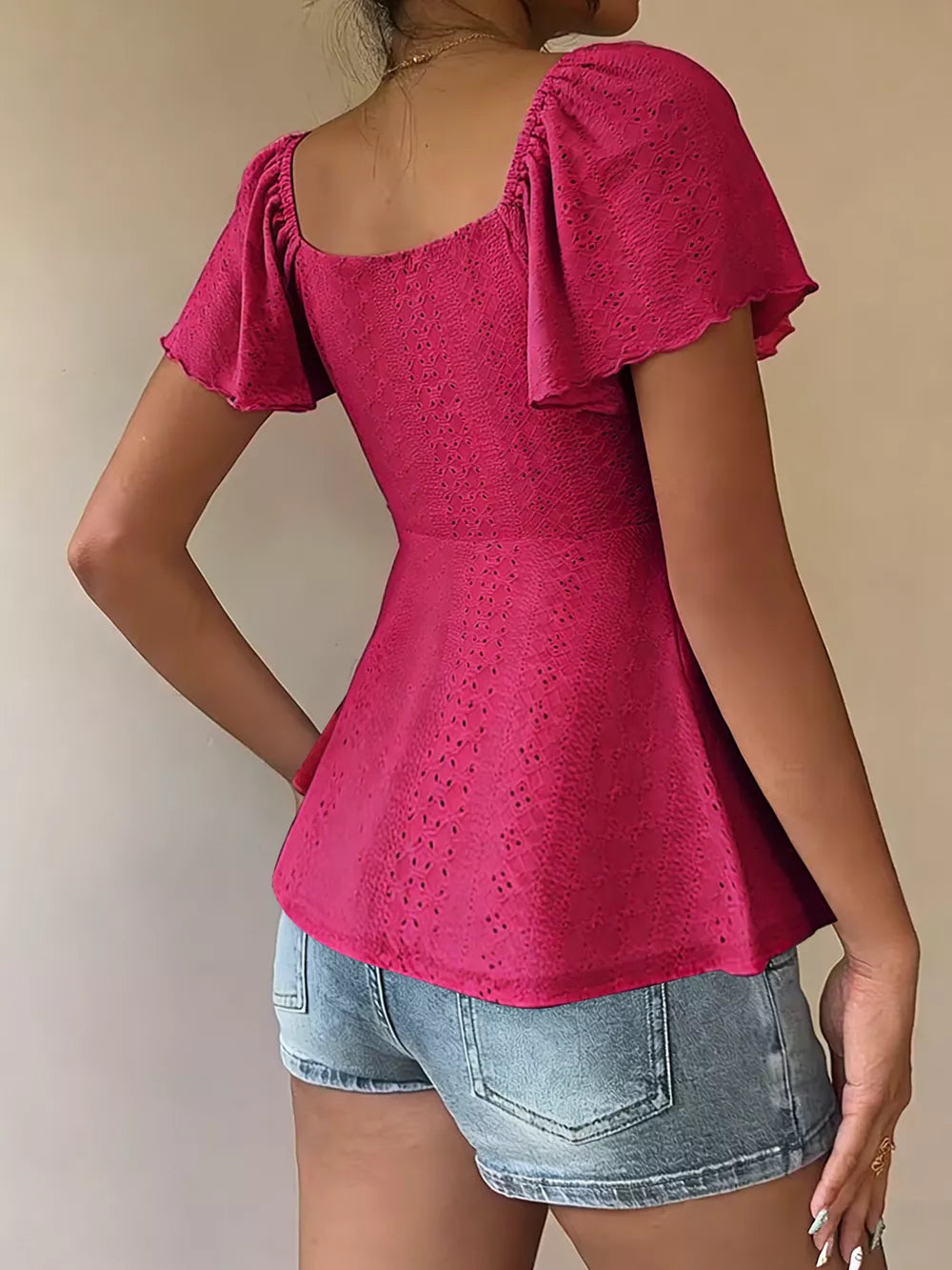 Sweetheart Neck Flutter Sleeve Top, alternate angle