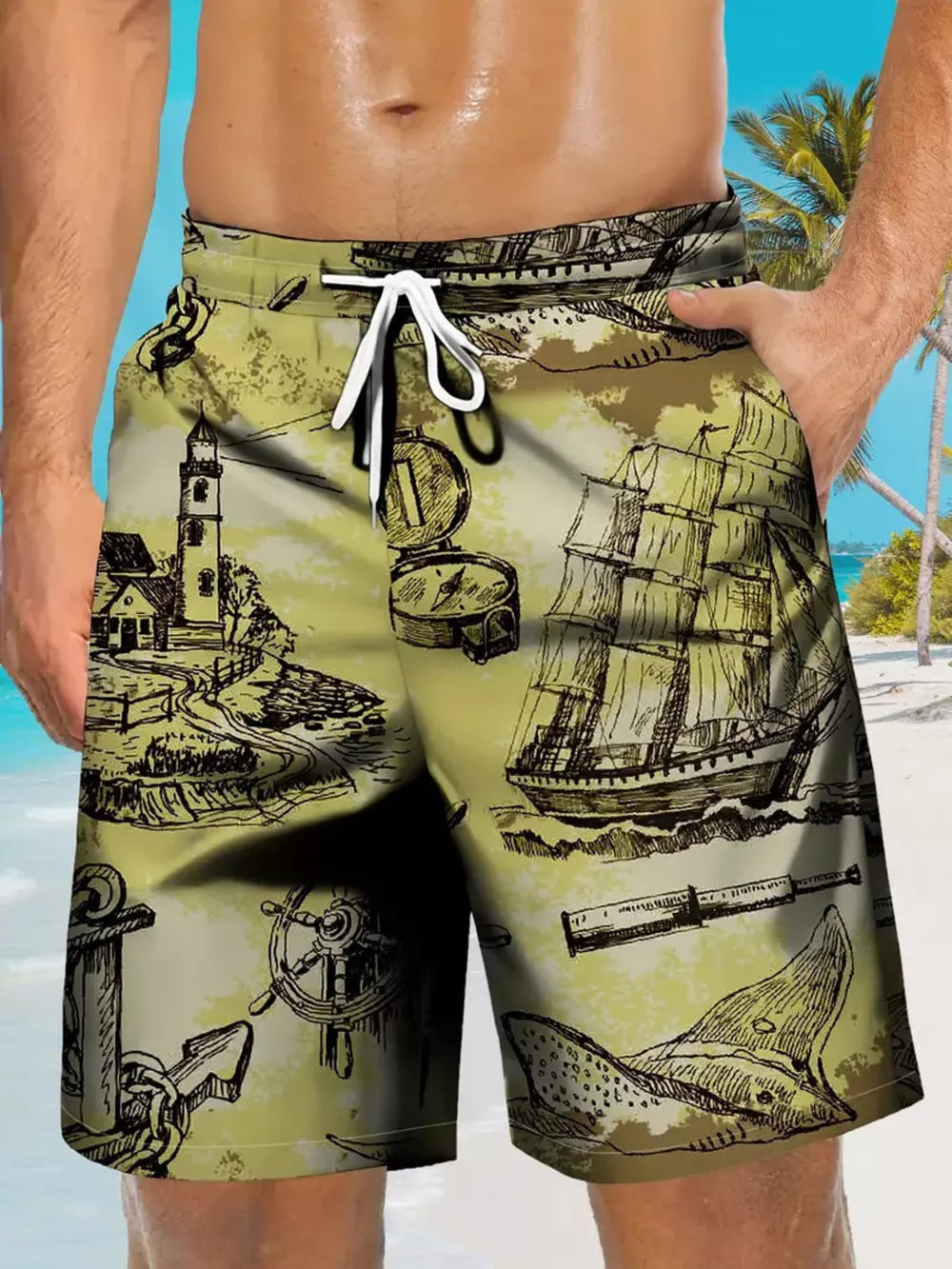 Men's Full Size Drawstring Pocketed Shorts, close-up detail