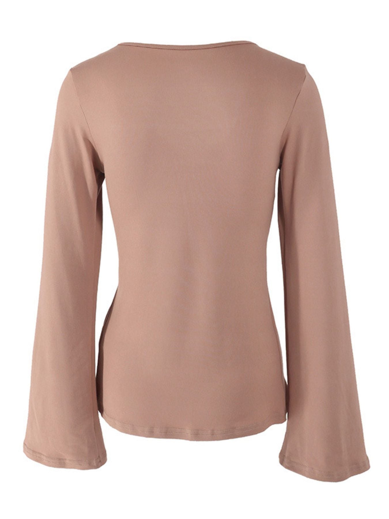 Khaki tie-front long sleeve t-shirt with bell sleeves