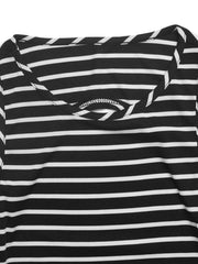 Chic black and white striped midi dress with a side slit and cutout detail.