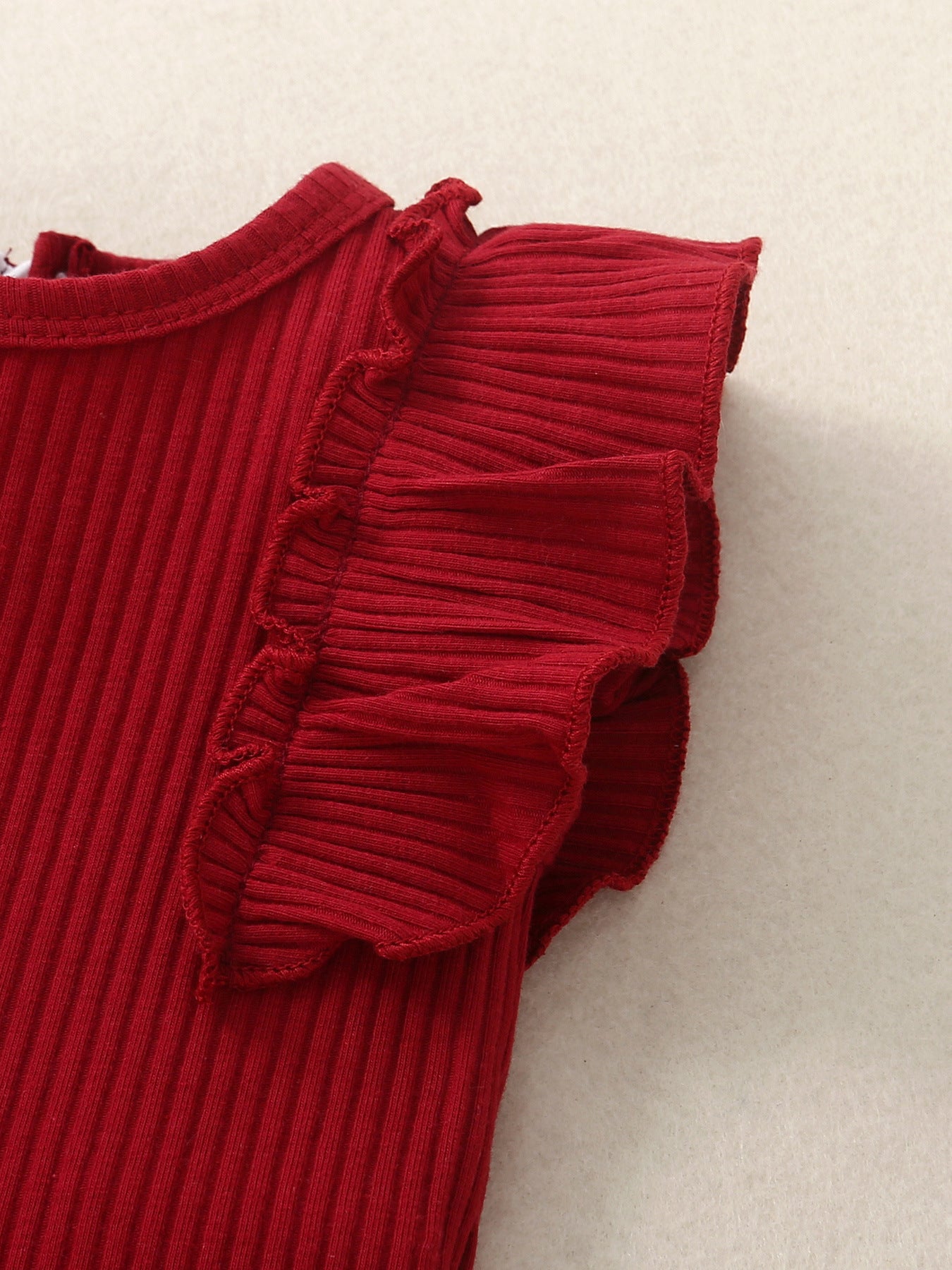 Red ribbed baby set with ruffle trim sleeves
