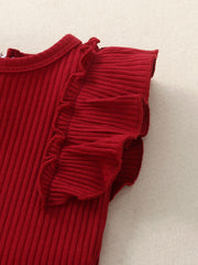 Red ribbed baby set with ruffle trim sleeves