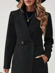 Elegant Lapel Collar Belted Trench Coat Plus Size in Gray, fabric detail