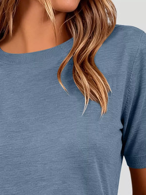 Classic Crew Neck Short Sleeve Knit Top in Dark Brown, view 17