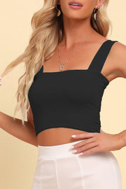 Black sculpted square neck crop top with wide straps.