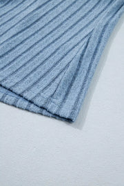 Textured blue mineral wash tank top with ribbed detail and side slit