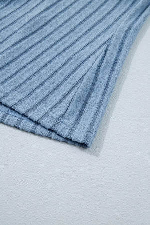 Textured blue mineral wash tank top with ribbed detail and side slit