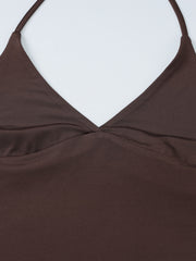 Coffee brown halter neck cami with twist detail at bust