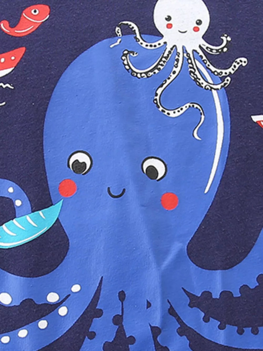 Baby blue cotton set with playful octopus and fish graphic print.