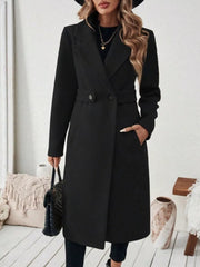 Elegant Lapel Collar Belted Trench Coat Plus Size in Gray, back view
