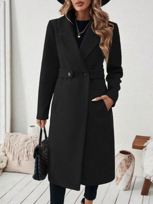 Elegant Lapel Collar Belted Trench Coat Plus Size in Gray, back view