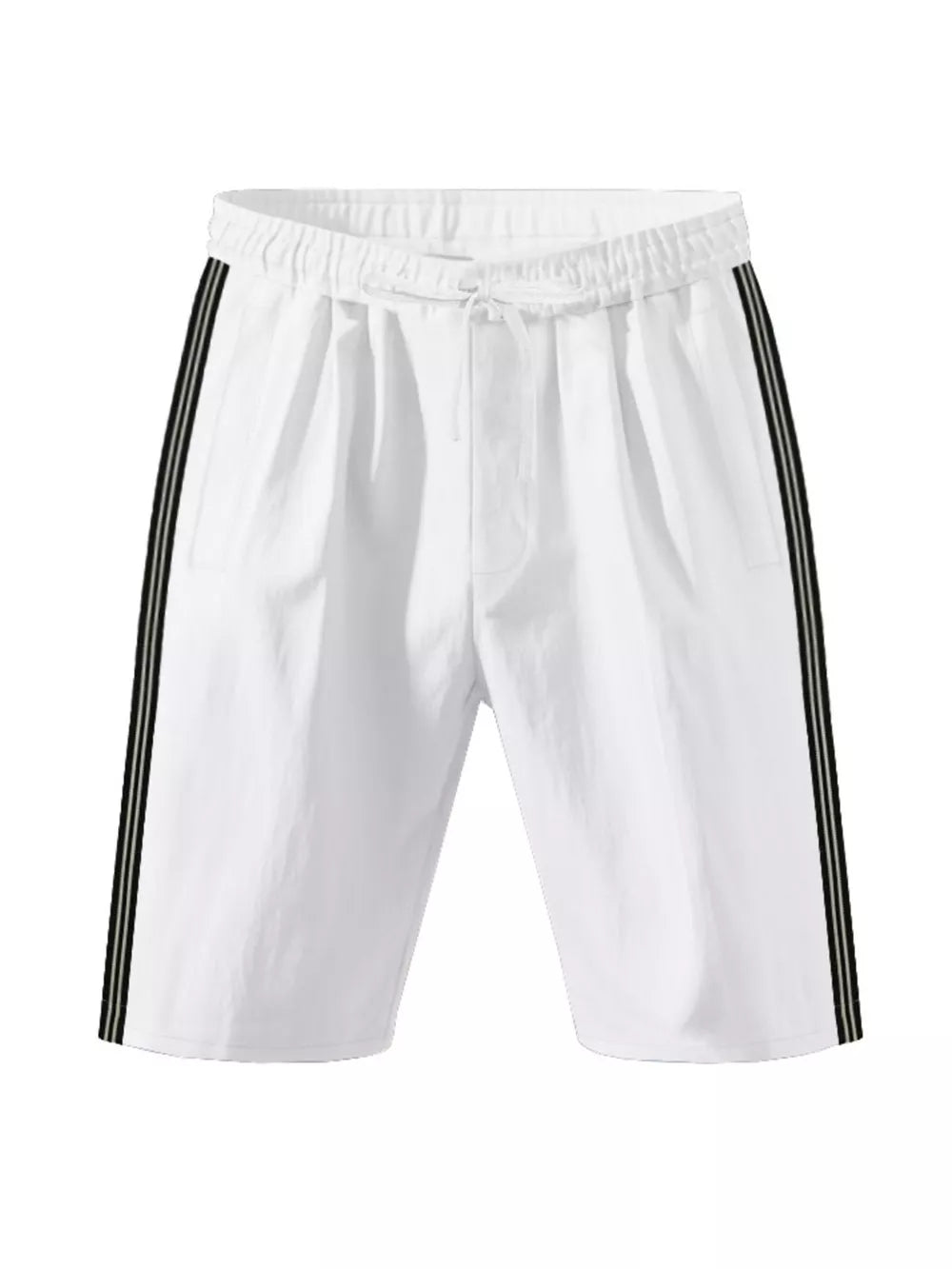 White men's bermuda shorts with drawstring and side stripe detail