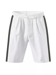 White men's bermuda shorts with drawstring and side stripe detail