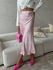 Fluid Zebra Print Satin Midi Skirt
