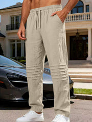 Men's Khaki linen-blend drawstring sweatpants with pleated detail
