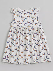 Children's Rainbow Print Ruffle Sleeve Dress, back view
