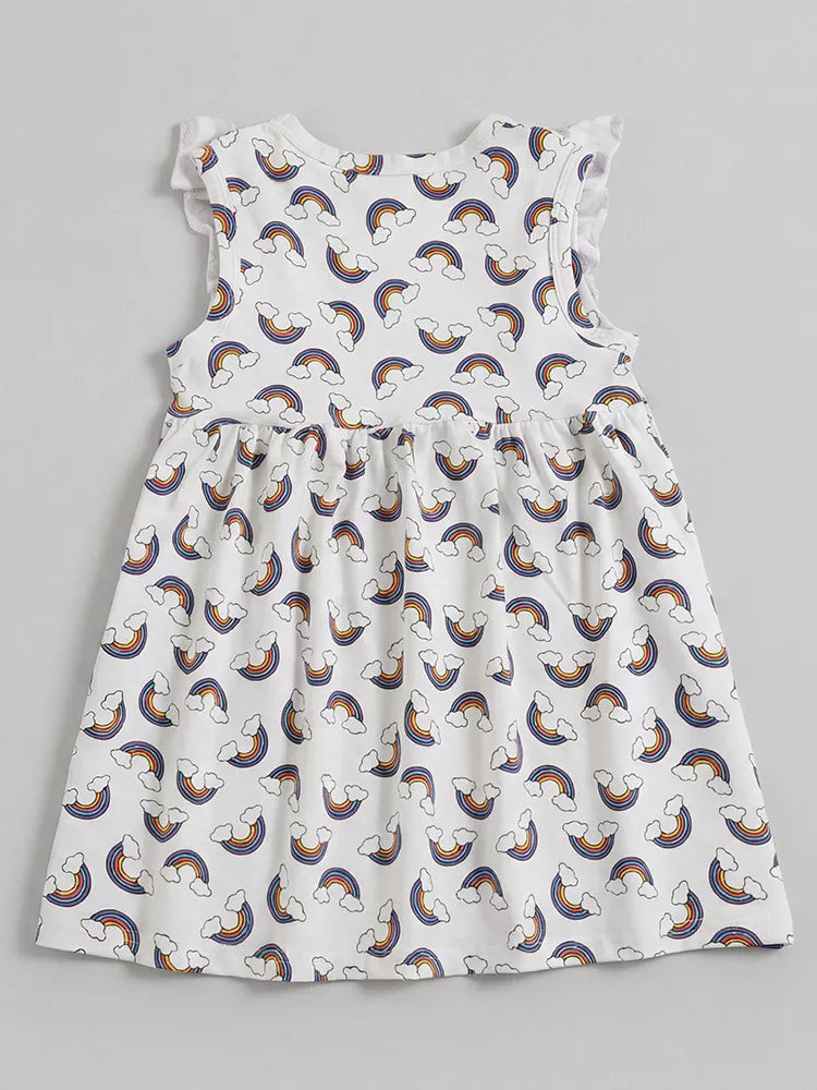 Children's Rainbow Print Ruffle Sleeve Dress, back view