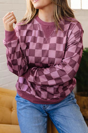 Ribbed Trim Checkered Pullover Shirt, back view